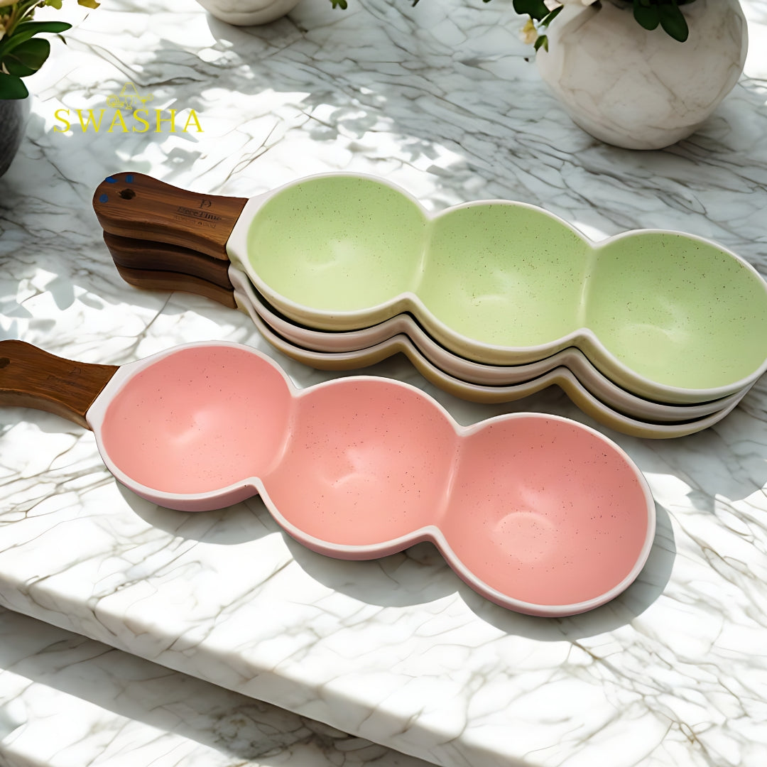Multi-purpose Ceramic Chip Dip Platter with Handle (Set Of 2) Swasha