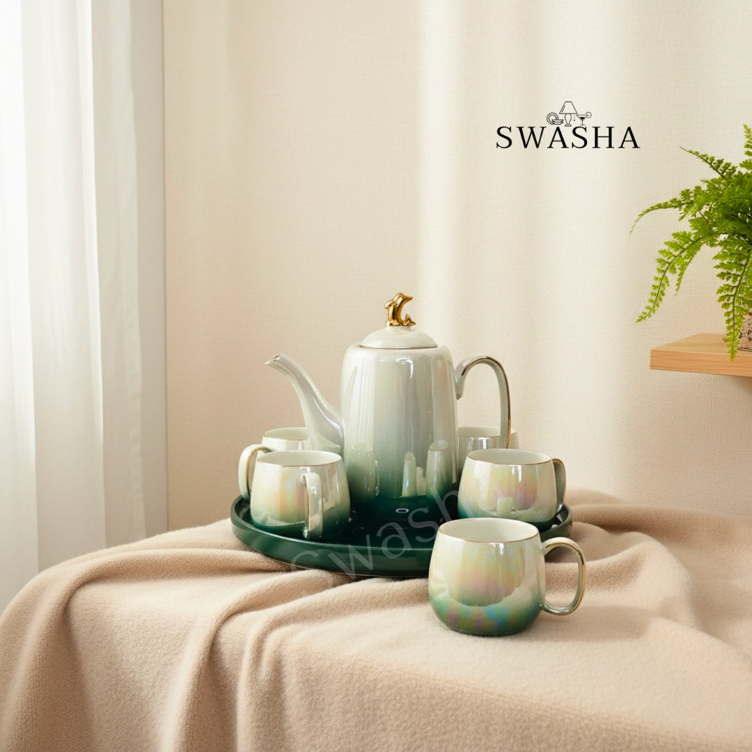 Ceramic Holographic Tea Set with Revolving Tray