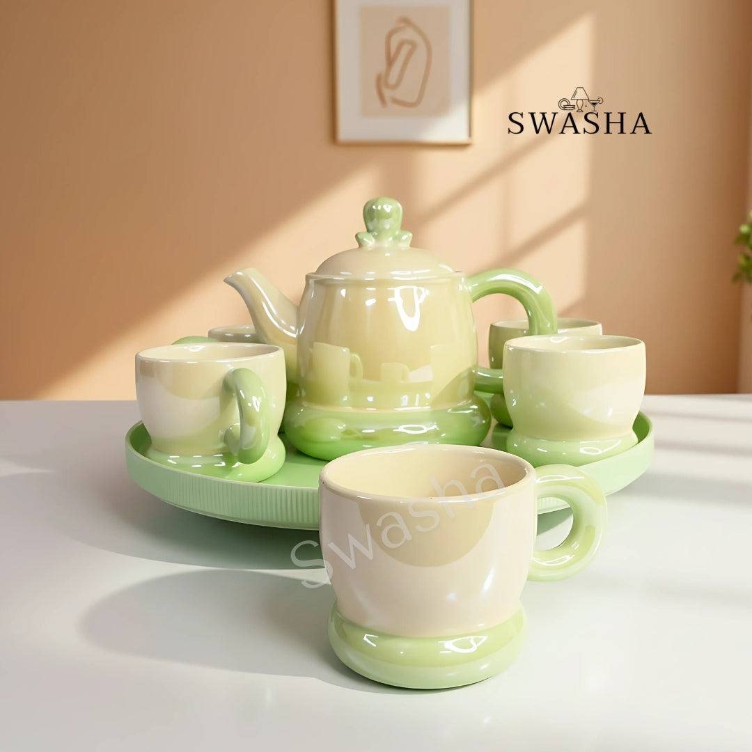 Revolving Tea Set – Porcelain Kettle & 6 Cups