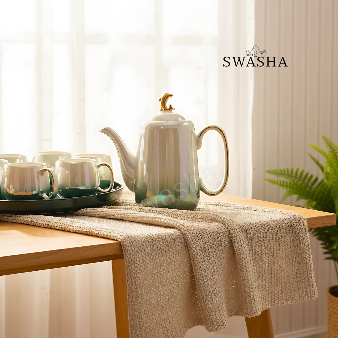 Ceramic Holographic Tea Set with Revolving Tray