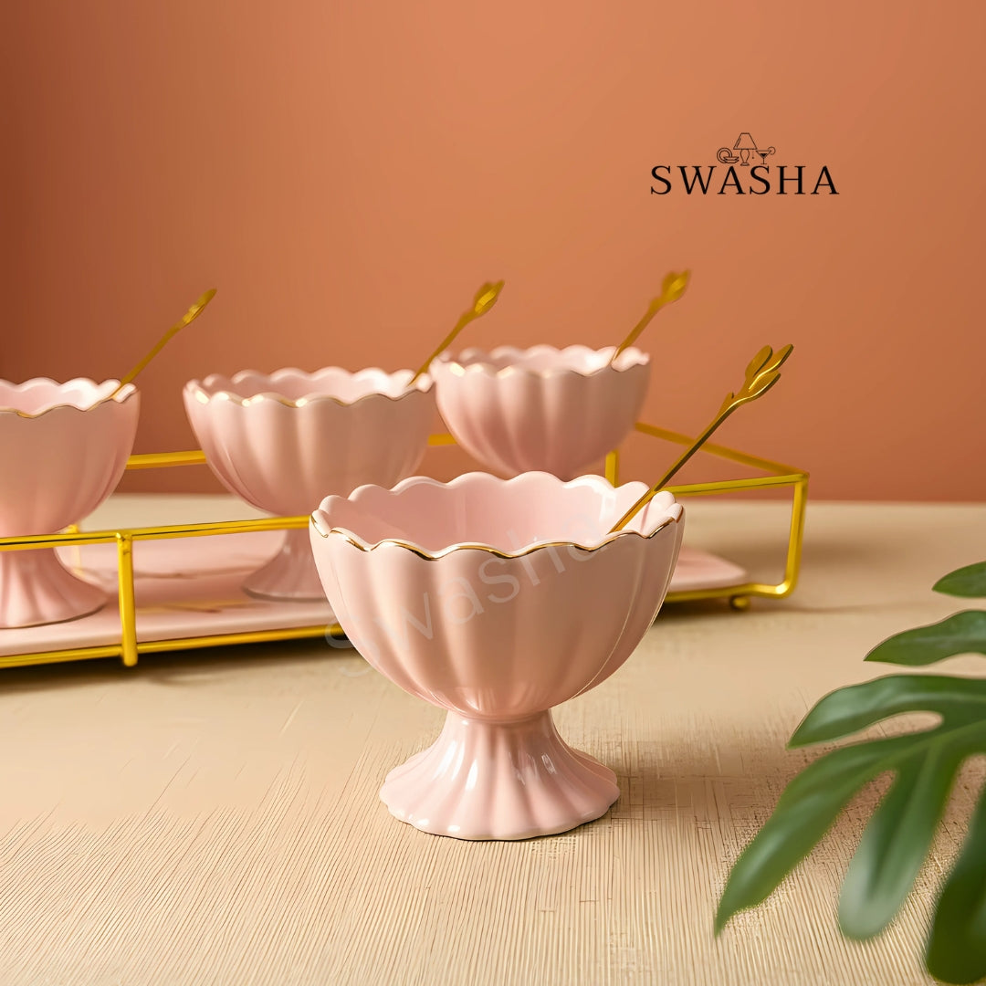 Dessert Cup Set with Tray & Spoons