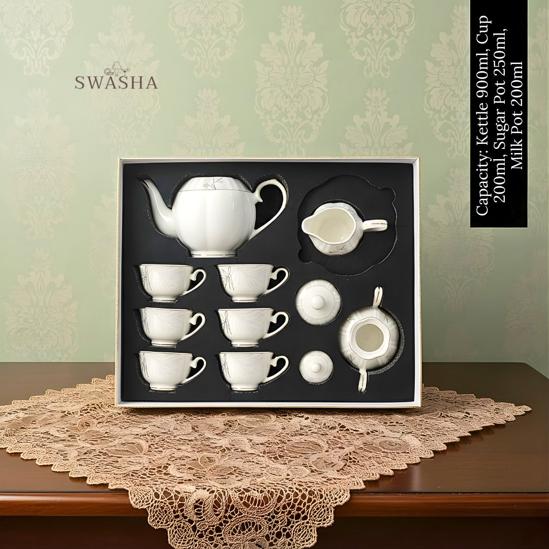 Silver White Vintage 17 Pcs Tea Set
