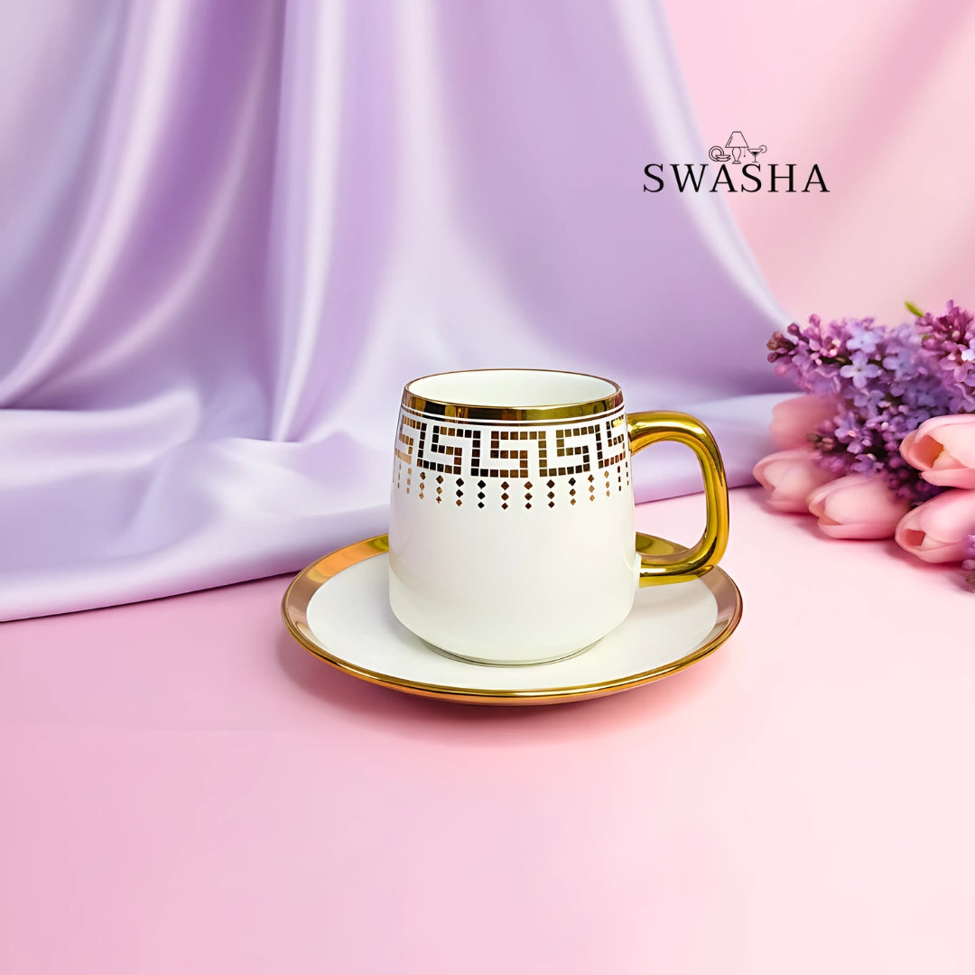 Swasha Premium Ceramic Cup & Saucer Set – 6 Cups and 6 Saucers (250ml)