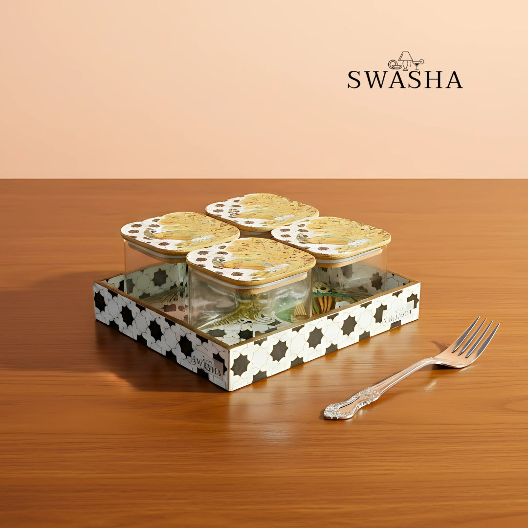 Decorative Storage Jars with Lids & MDF Tray