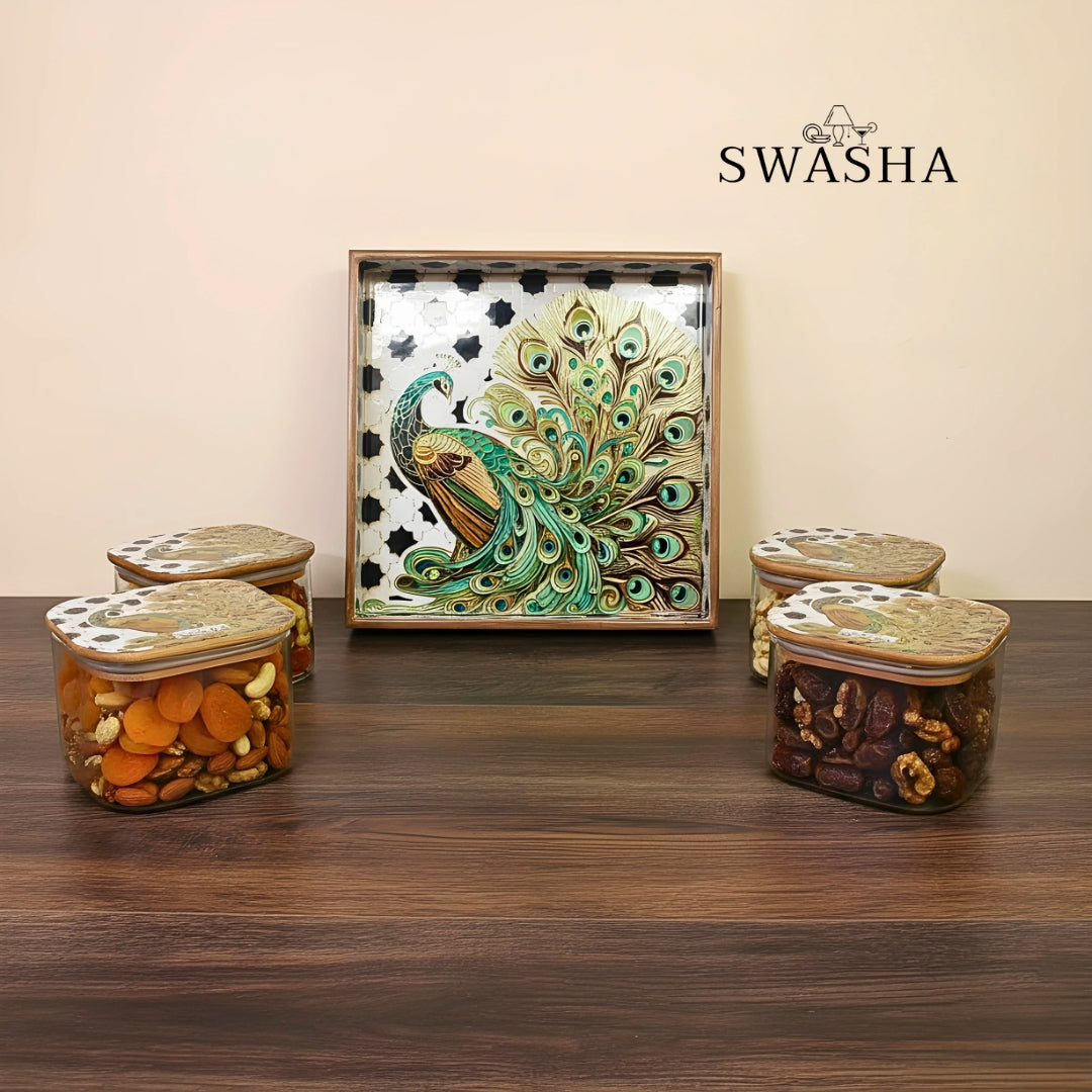 Decorative Storage Jars with Lids & MDF Tray