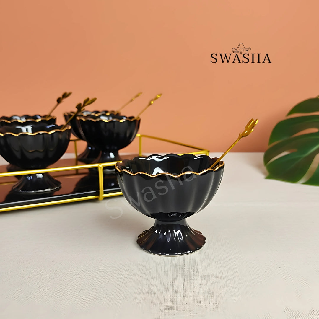 Luxury Dessert Cup Set with Tray & Spoons – Premium Ceramic, 13-Piece Set