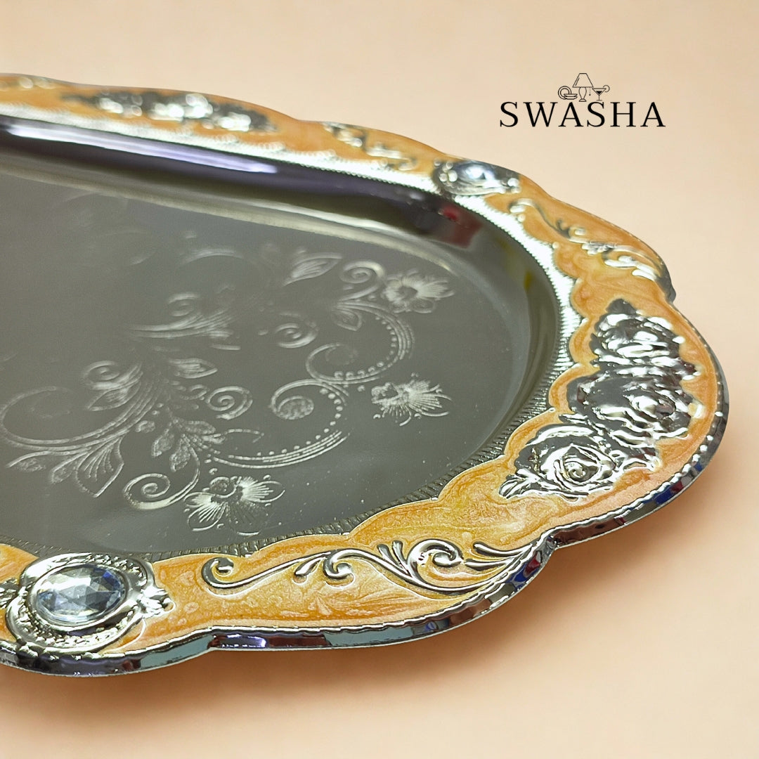 Swasha Silver Dry Fruits Serving Bowls with Tray