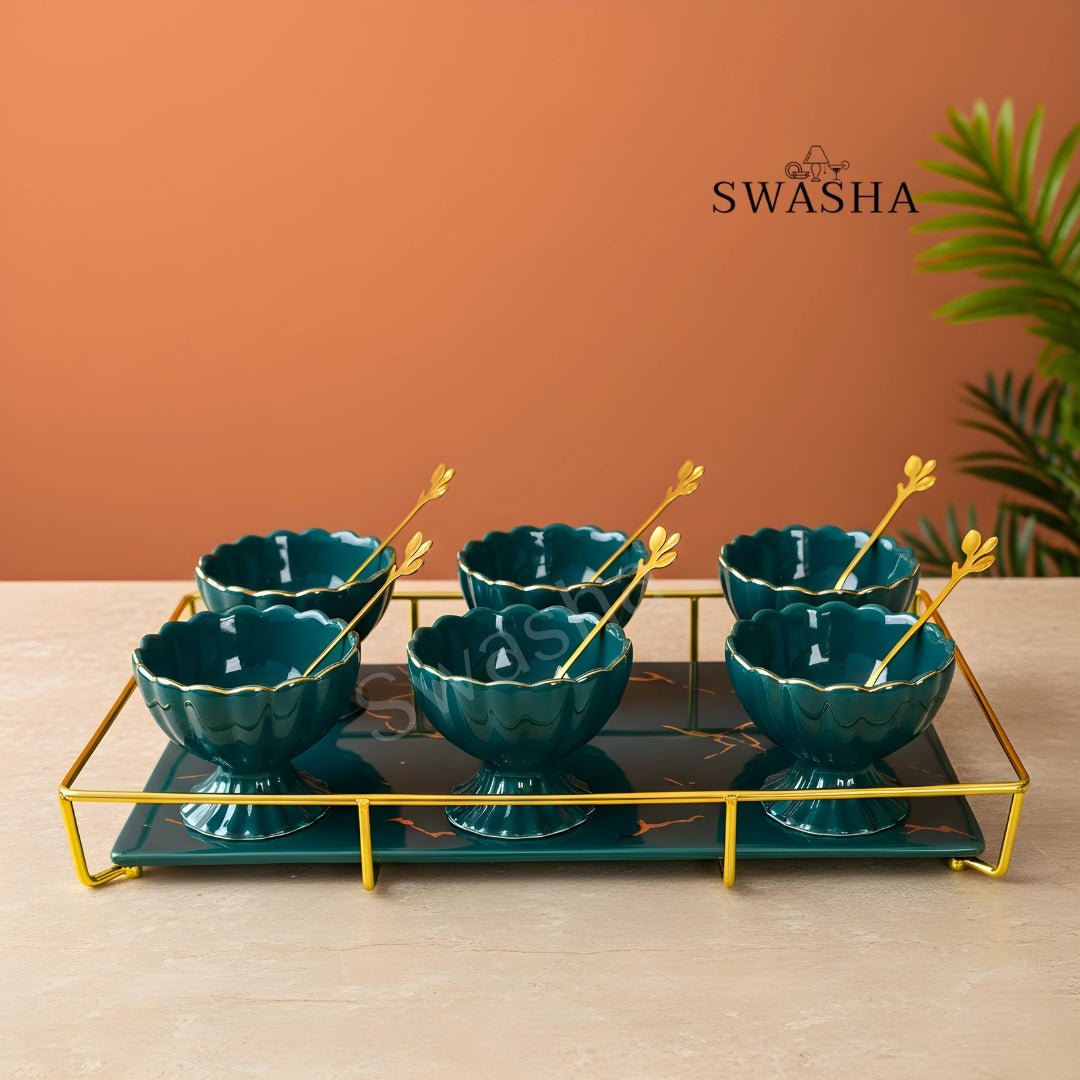Dessert Cup Set with Tray & Spoons