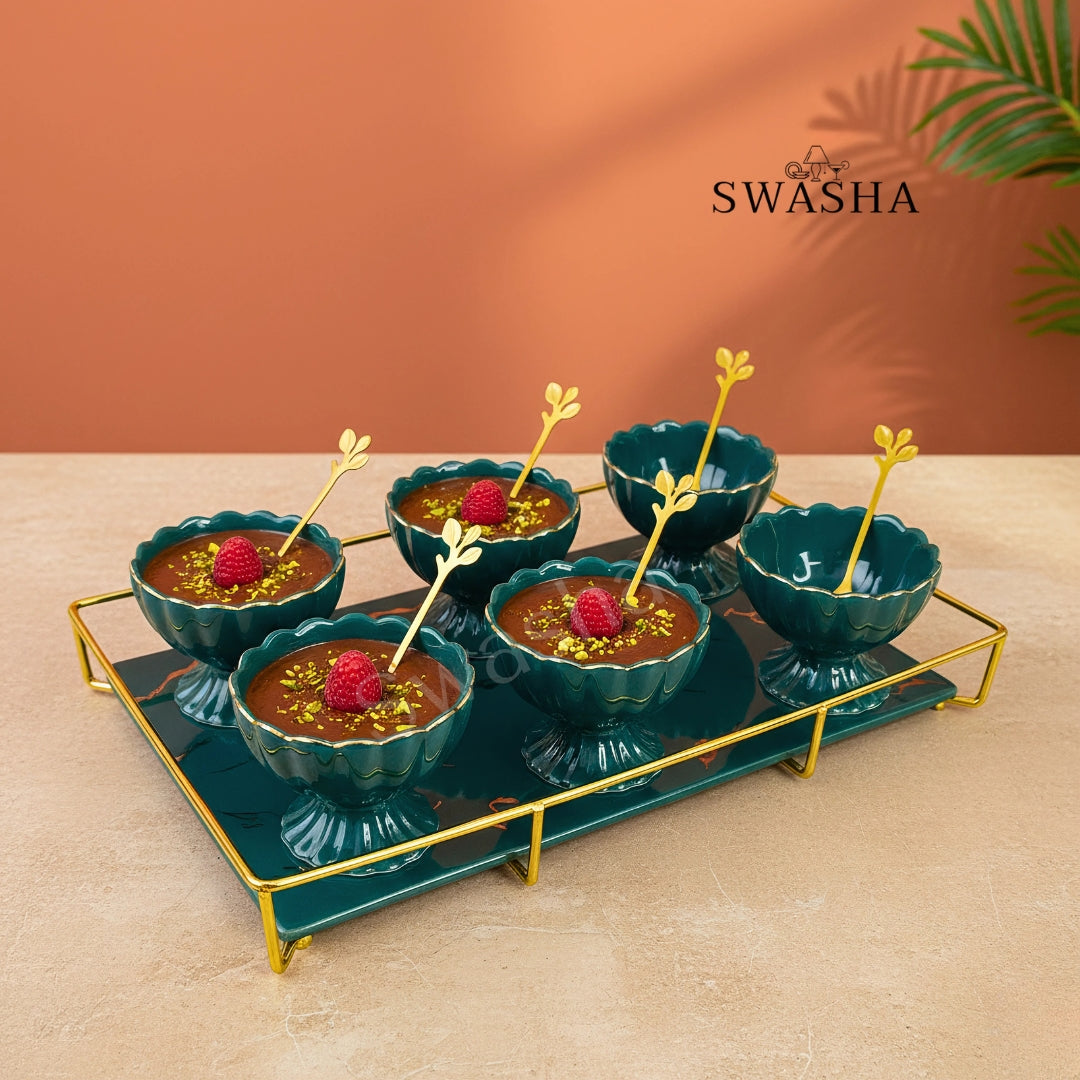 Luxury Dessert Cup Set with Tray & Spoons – Premium Ceramic, 13-Piece Set