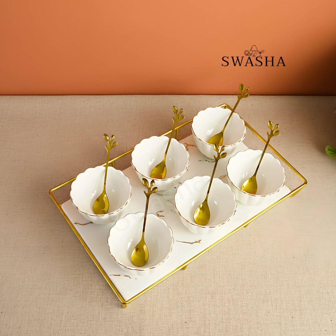 Dessert Cup Set with Tray & Spoons
