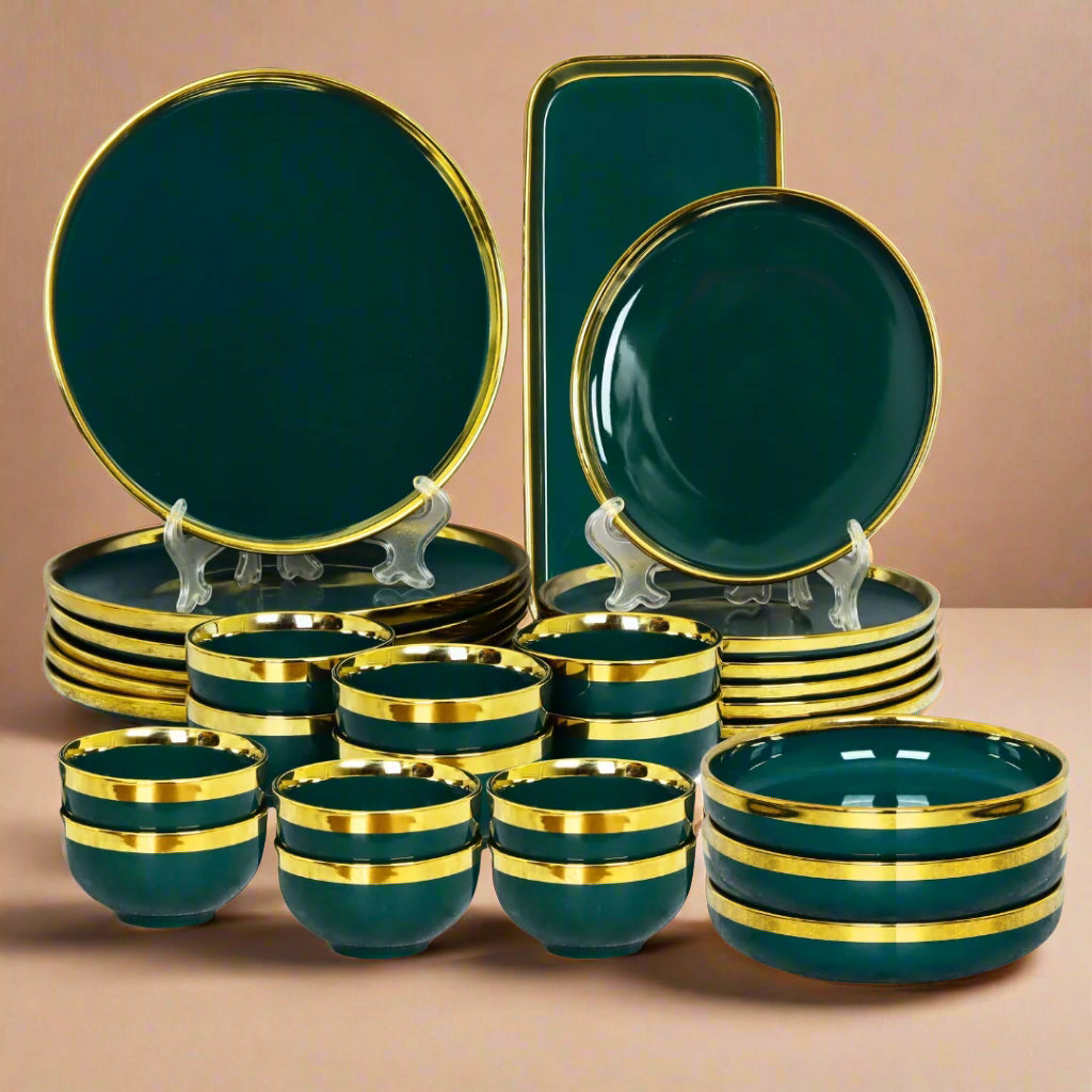 SWASHA Porcelain Dinner Set of 28 Pieces Tableware (Dark Green