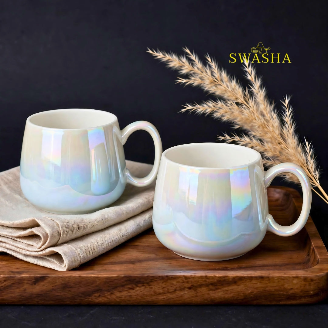 Swasha iridescent ceramic mug set of 6 in premium gift box with foam packaging