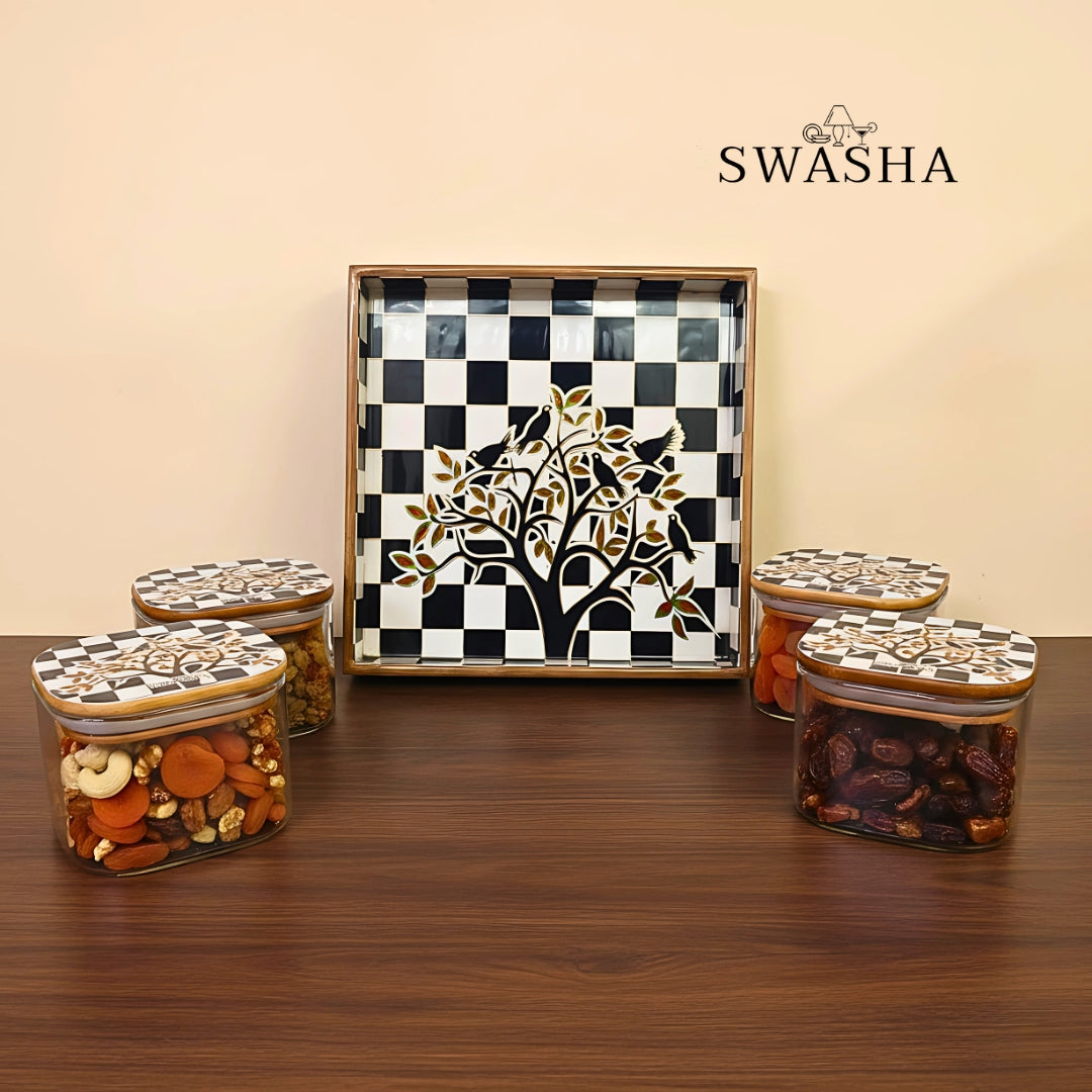 Storage Jars with Wooden MDF Tray