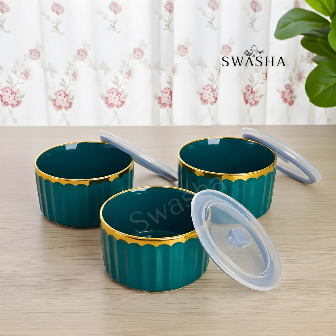 Ceramic Serving Bowls with Lid – Set of 3