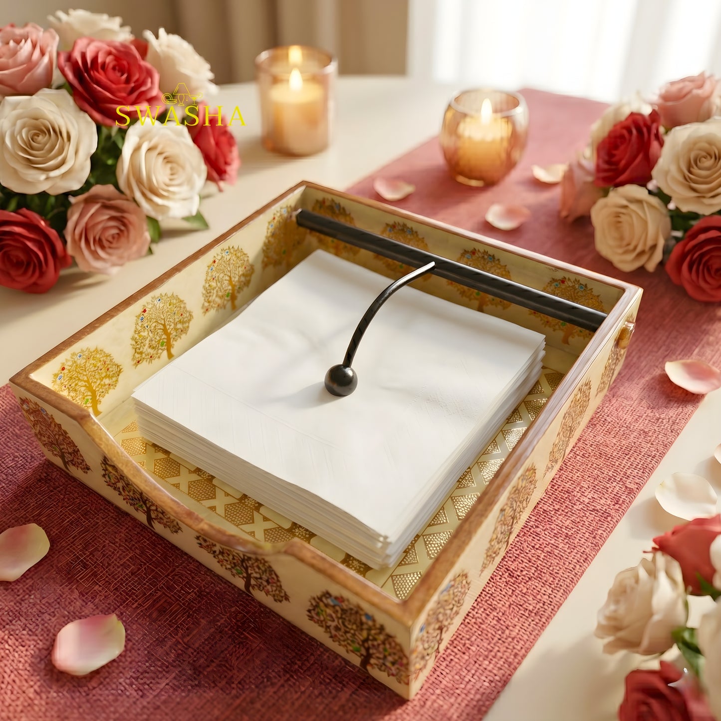 Handmade Weighted Tissue Box by Swasha - Glossy Resin Finish