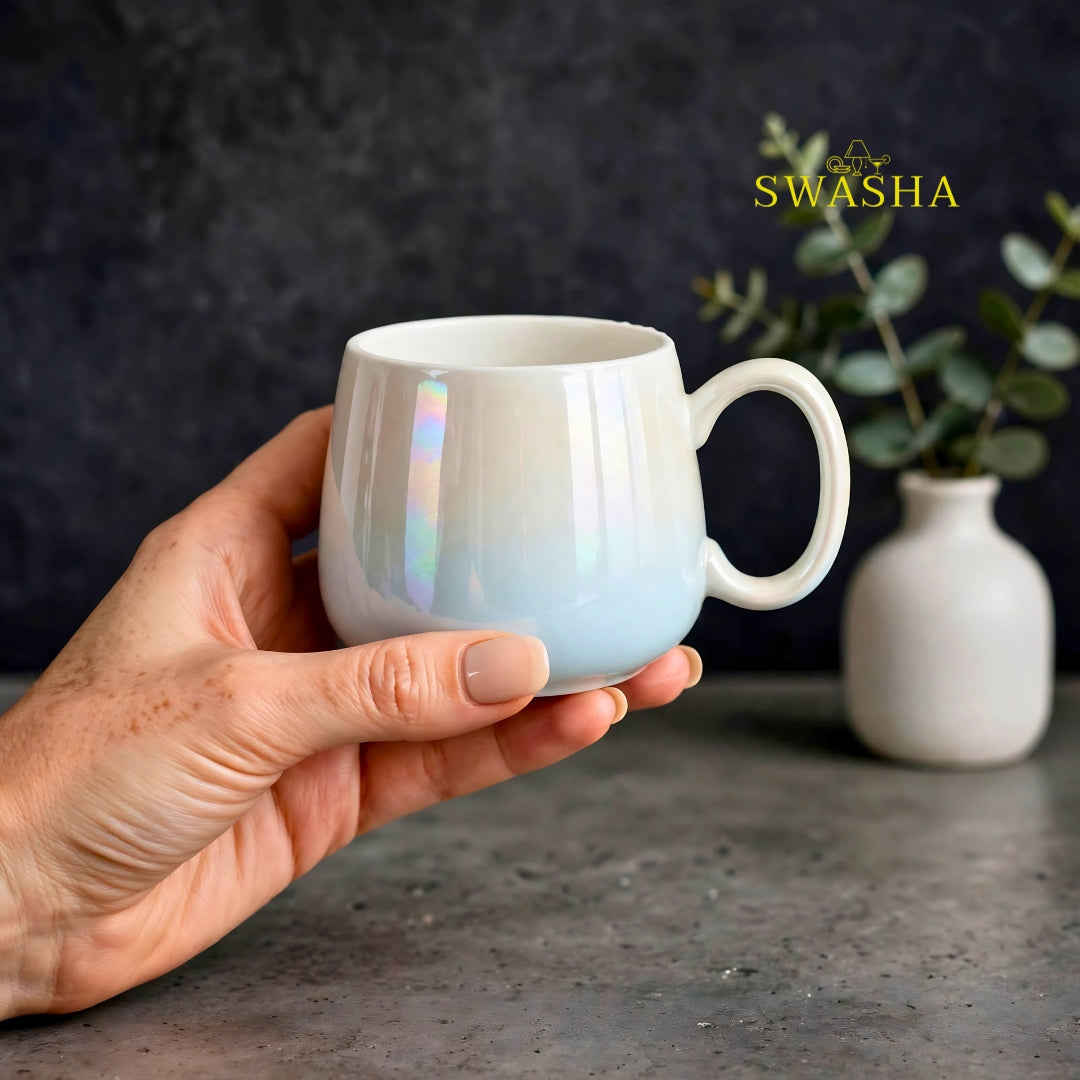 Swasha iridescent ceramic mug set of 6 in premium gift box with foam packaging