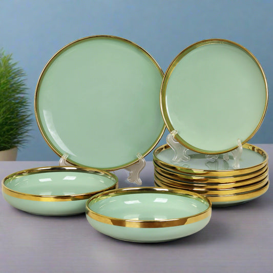 Swasha Porcelain Snacks Set of 9 Pieces | Tableware (Pale Green)