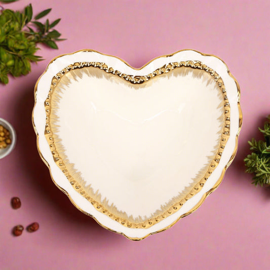 Golden Line Porcelain Platter Set of 2 - Heart Shaped Serving Platters