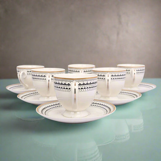 Swasha Magnesium Porcelain Cup and Saucer Set of 6 | Premium Tea Set