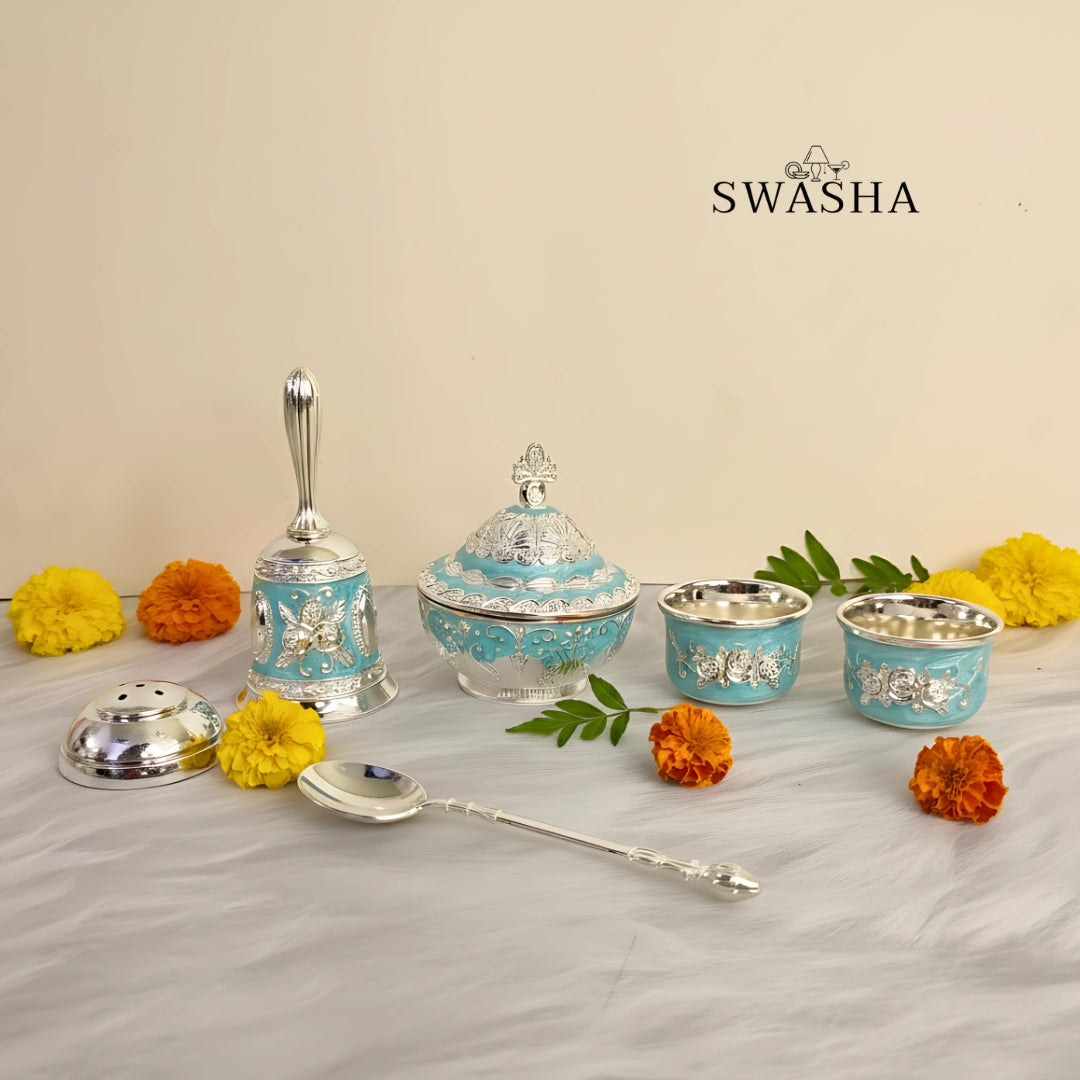 Swasha German Silver Puja Thali Set