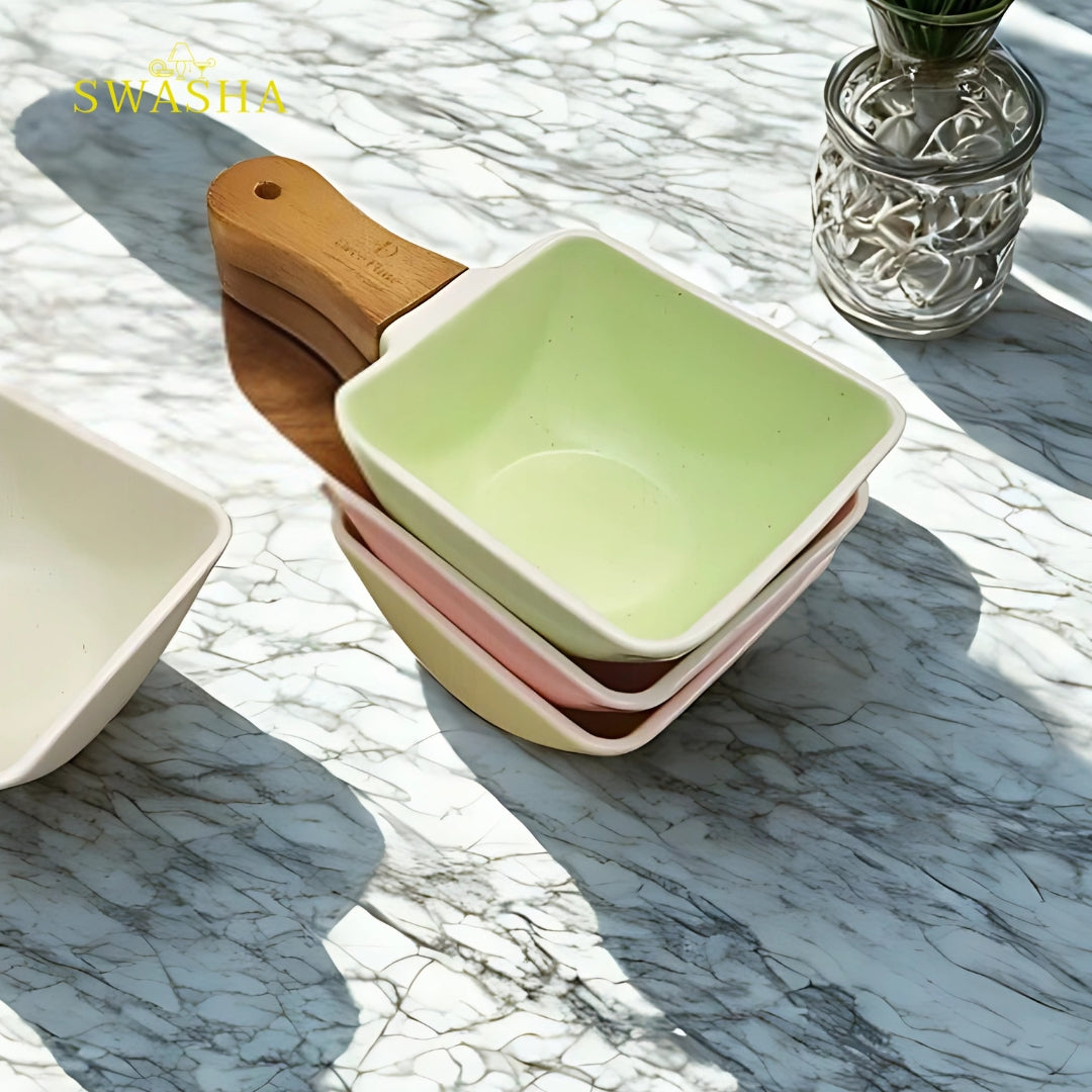 Premium Ceramic Chip Dip Platter with Handle (Set Of 2) Swasha