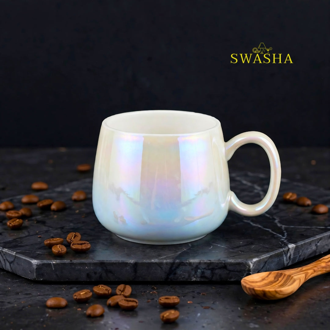 Swasha iridescent ceramic mug set of 6 in premium gift box with foam packaging
