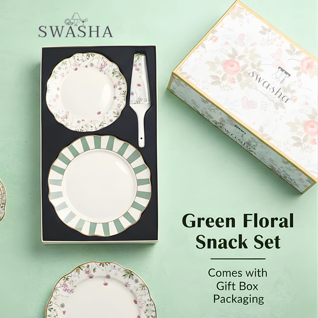 Swasha Green Floral Snacks Set