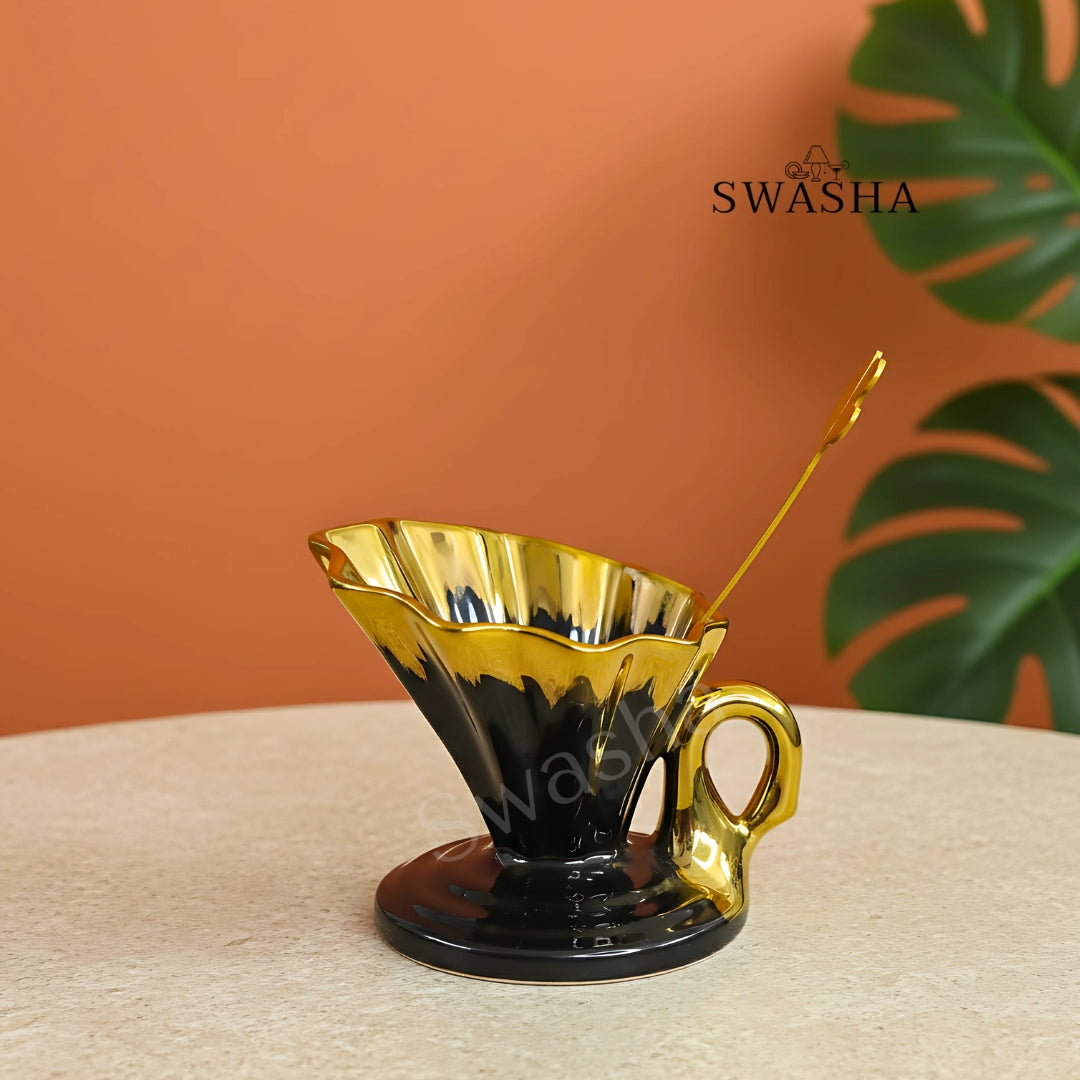 Premium Quality Ceramic Dessert Set – 6 Cups, 6 Spoons, 1 Tray by Swasha