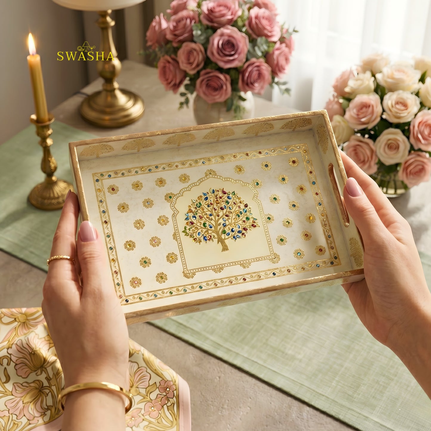 Swasha Set of 3 Modern Resin Trays – Multipurpose MDF Serving Tray for Vanity, Perfume & Dining
