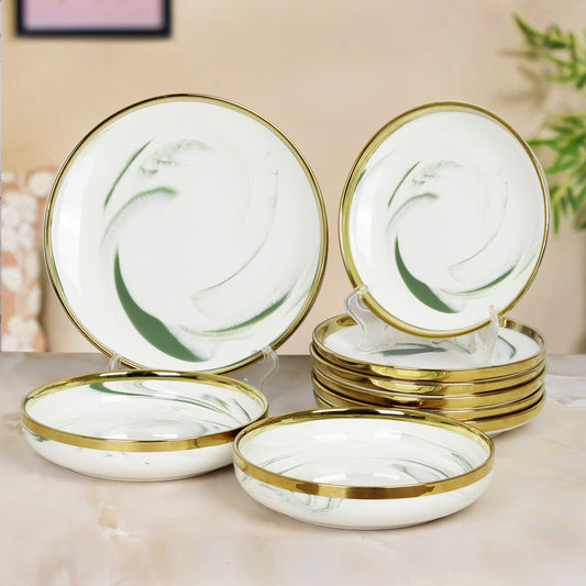 Swasha Porcelain Snacks Set of 9 Pieces | Tableware (Marble White)