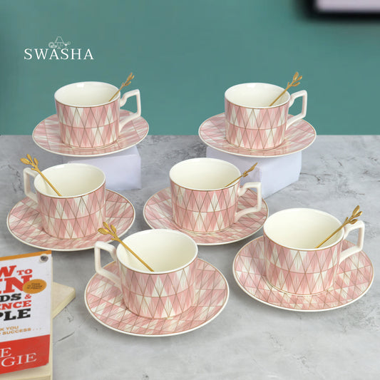 Cup and Saucer Set with Spoon - Set of 6