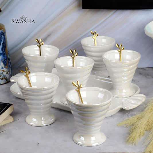 Ice Cream Cup Set of 6 With Tray by Swasha | Elegant Ceramic Dessert Cup