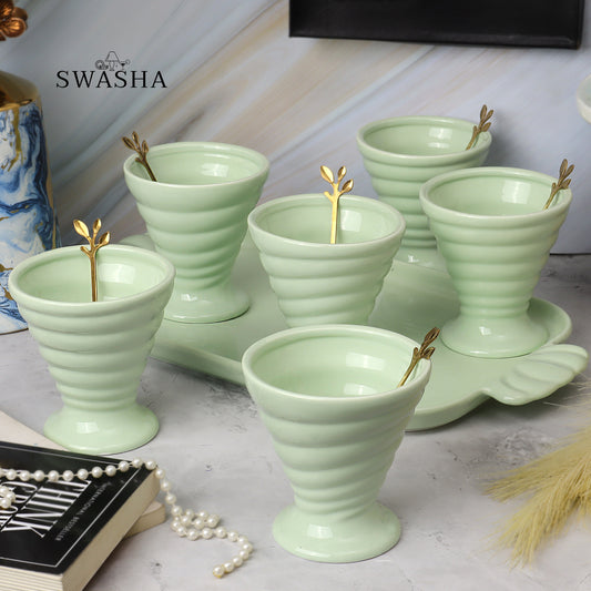 Ice Cream Cup Set of 6  With Tray by Swasha (Green)