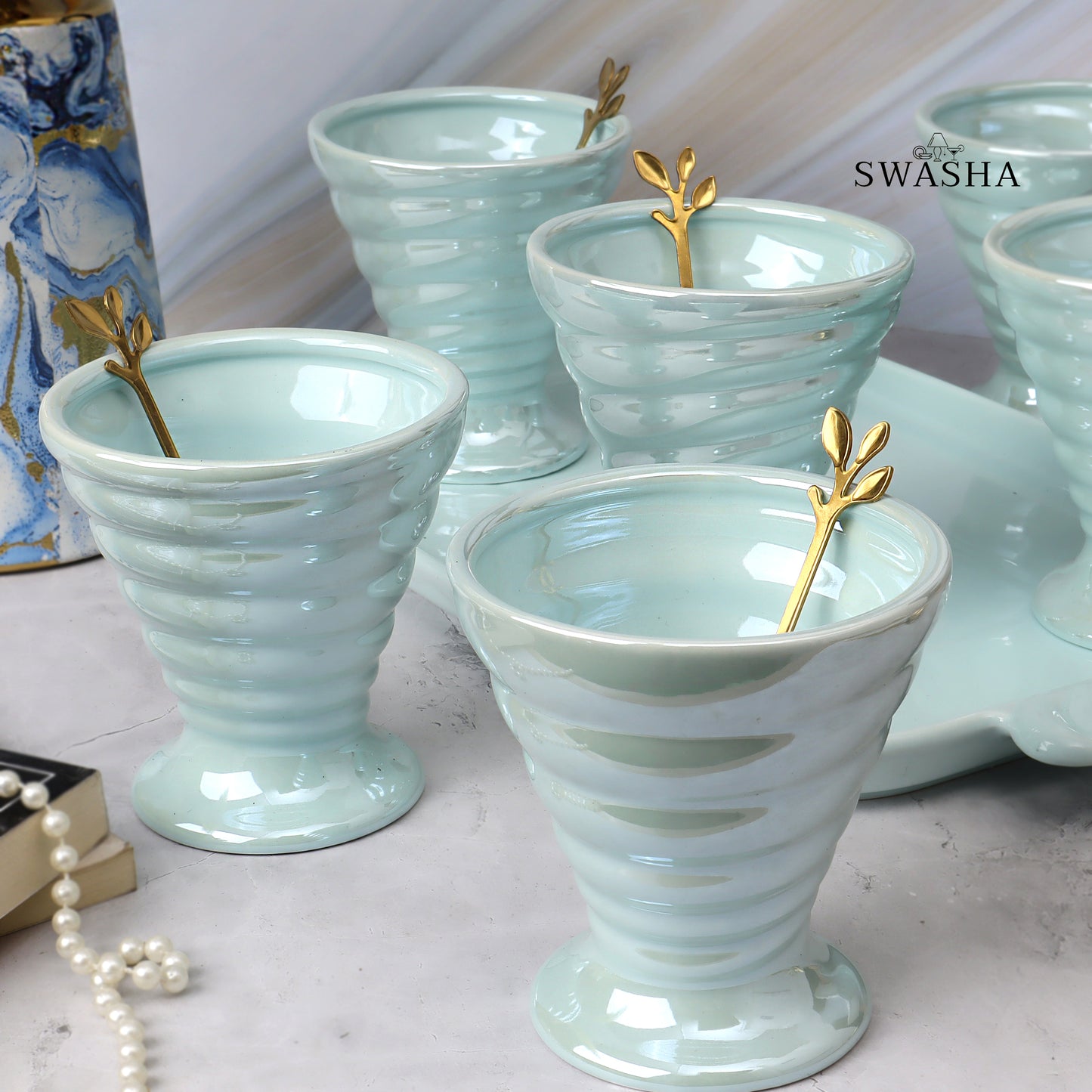 Ice Cream Bowl Set of 6 - Elegant & Durable | Swasha | Blue