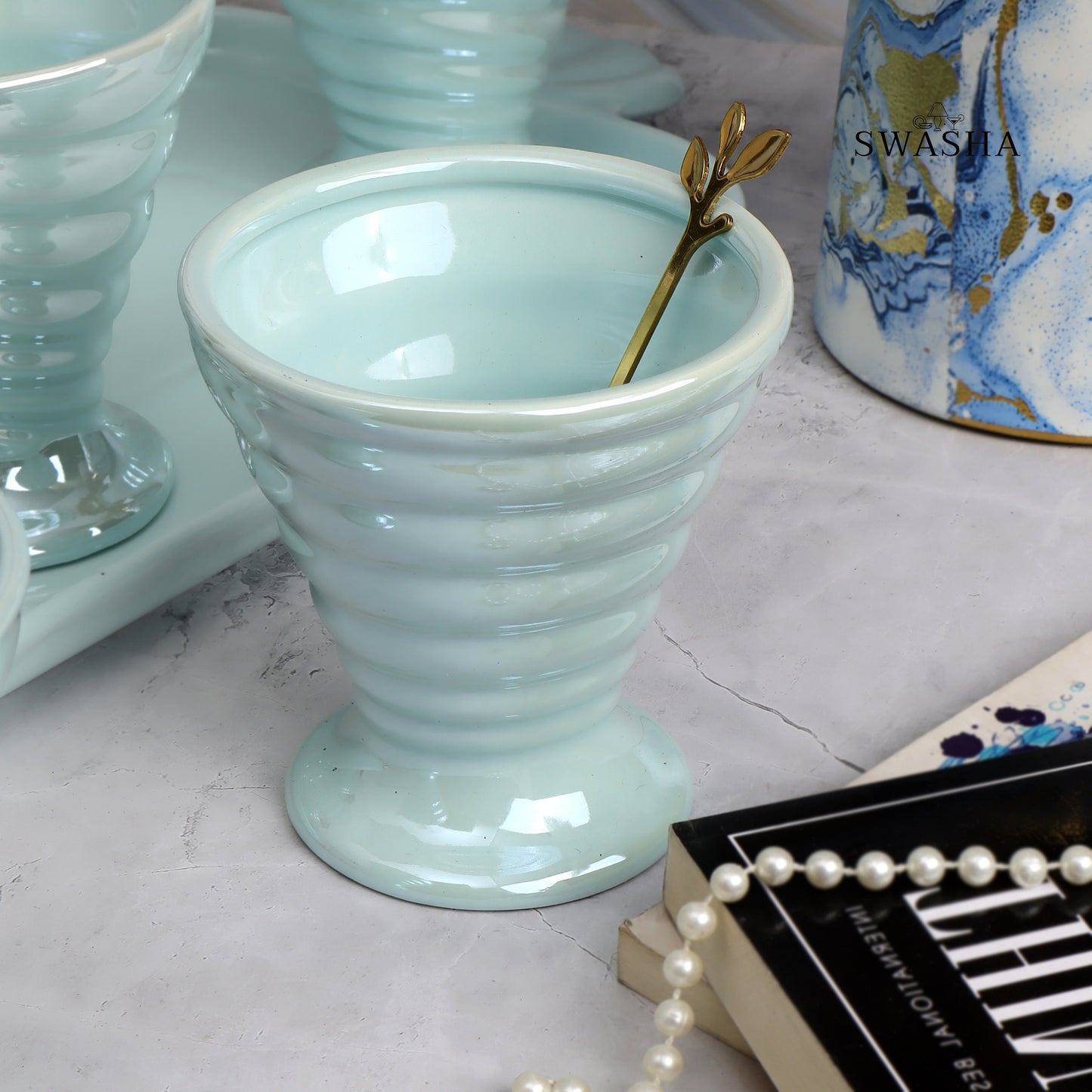 Ice Cream Bowl Set of 6 - Elegant & Durable | Swasha | Blue