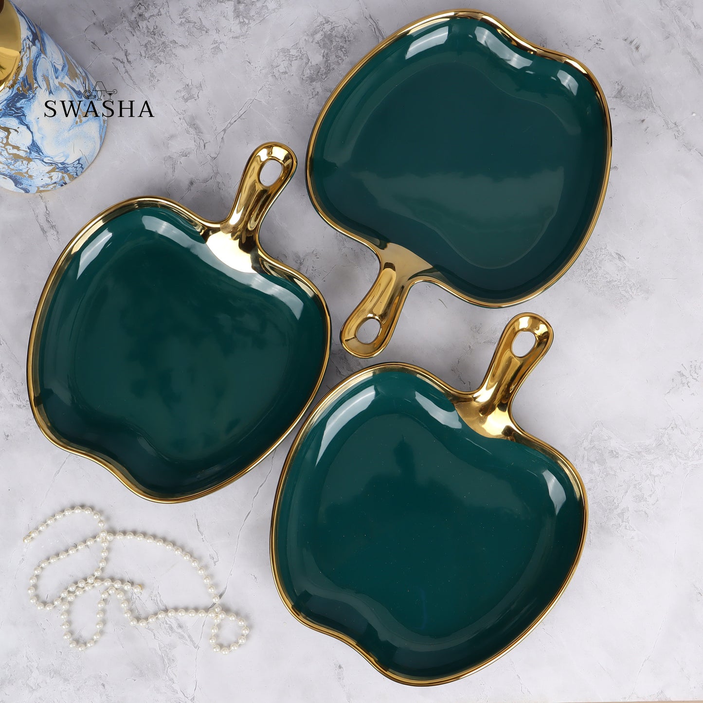 Swasha Apple Single Handle Serving Platter Set of 3