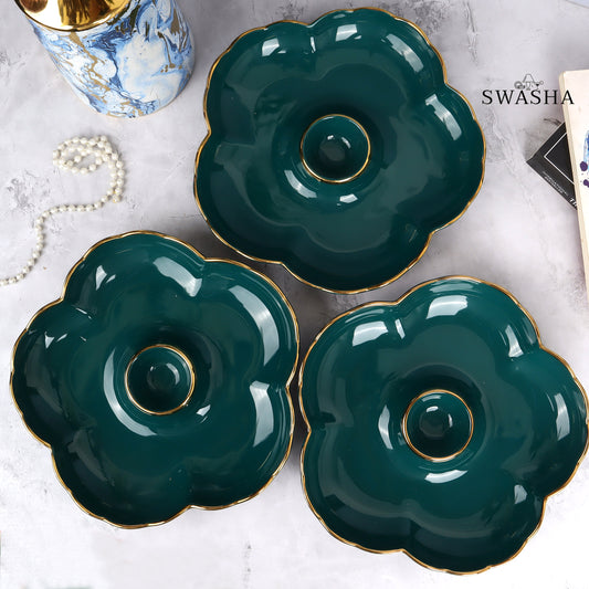 Swasha Daisy Serving Platter Set of 3 , Chip Dip Snack Plate