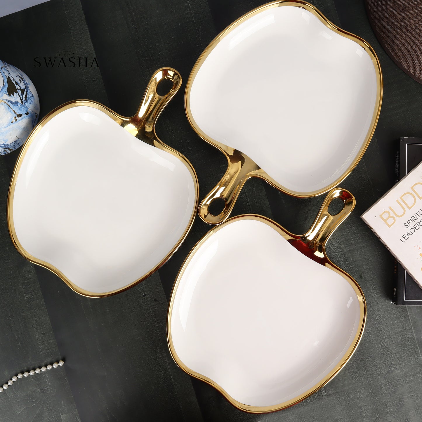 Swasha Apple Single Handle Serving Platter Set of 3