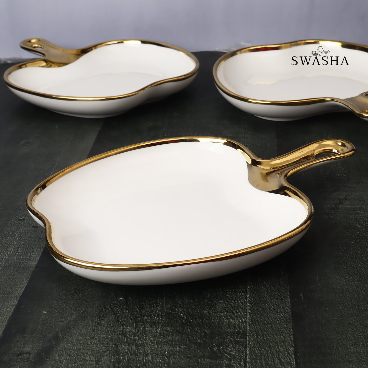 Swasha Apple Single Handle Serving Platter Set of 3