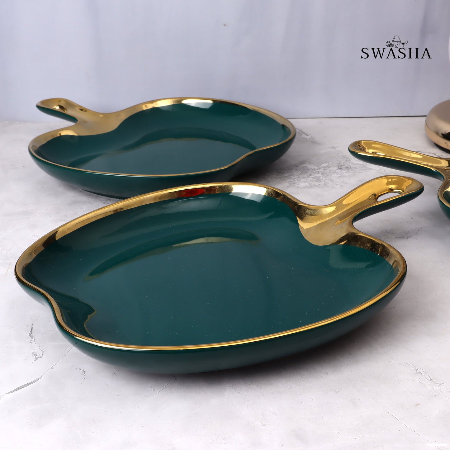 Swasha Apple Single Handle Serving Platter Set of 3