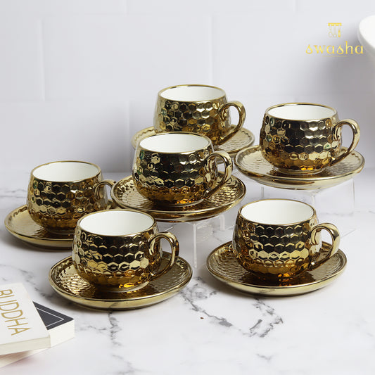 Set of 6 elegant cup and saucer pairs - perfect for refined tea or coffee moments