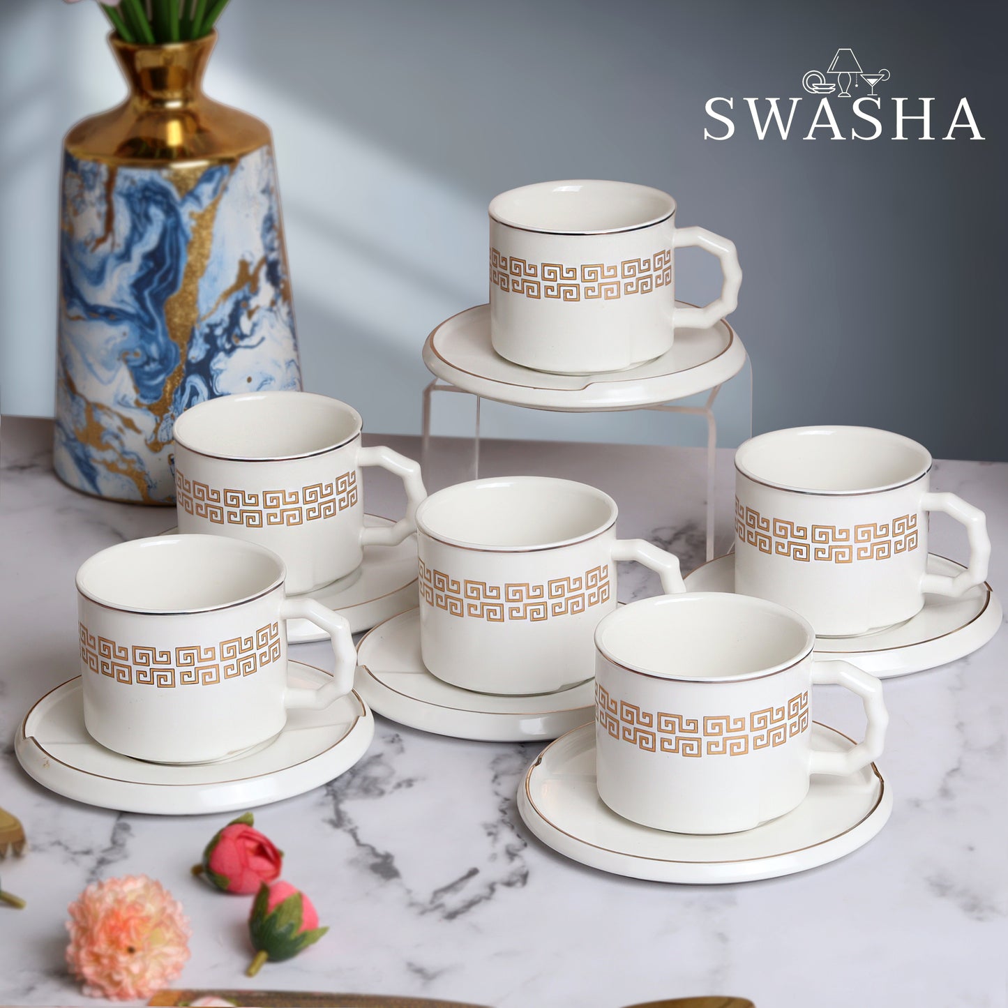Ceramic Cups and Saucers Set Of 6