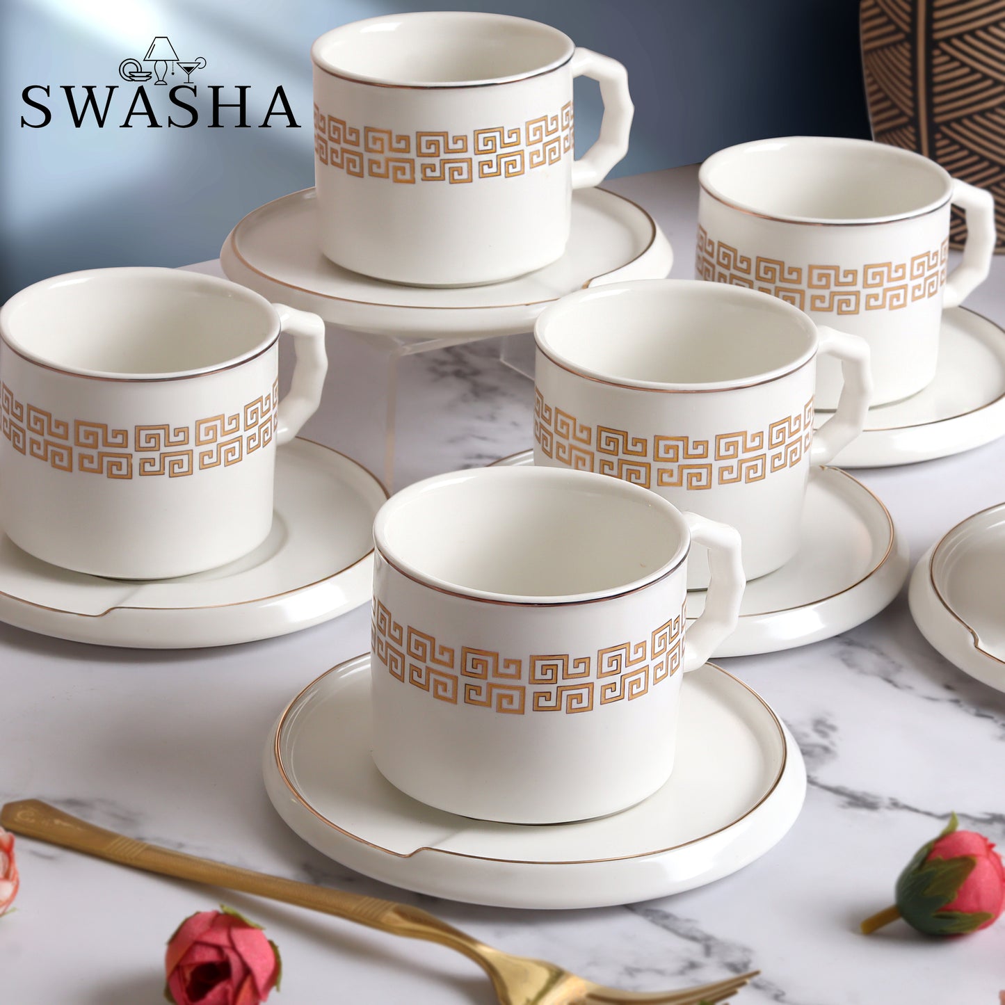 Ceramic Cups and Saucers Set Of 6