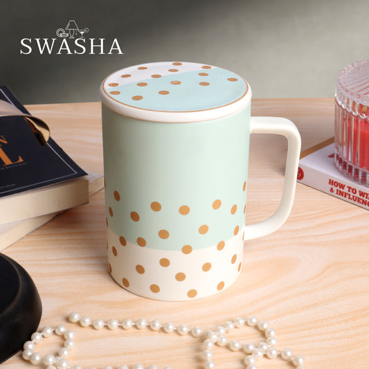 Ceramic Tall Coffee Mug with Lid