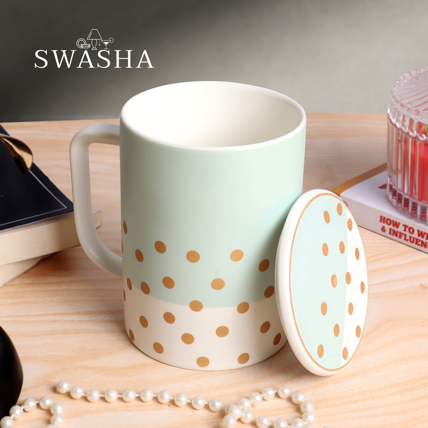 Ceramic Tall Coffee Mug with Lid