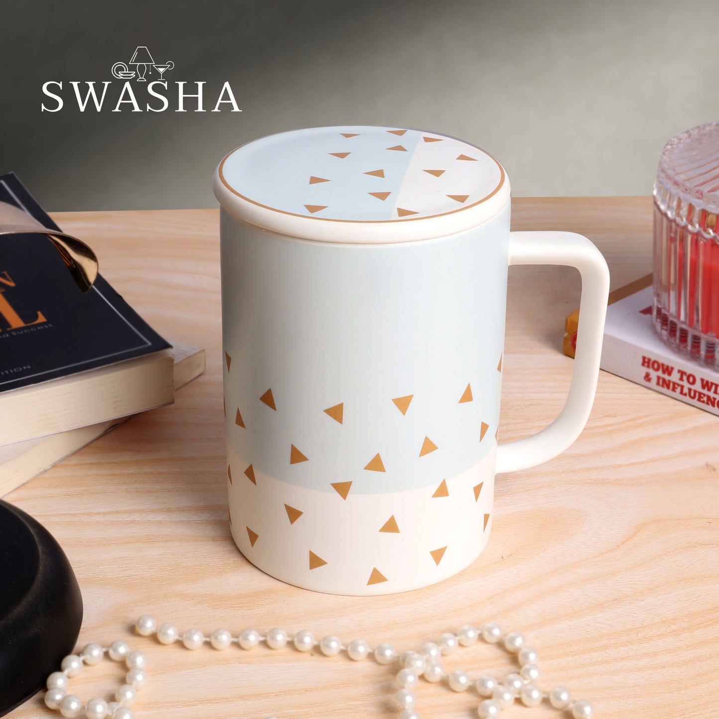 Ceramic Tall Coffee Mug with Lid