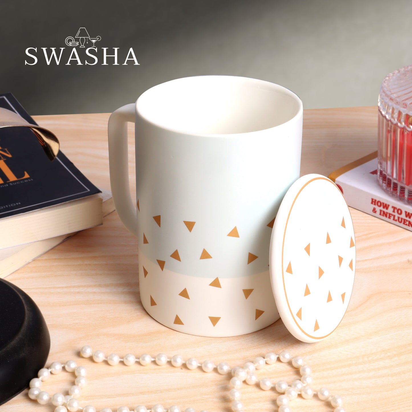 Ceramic Tall Coffee Mug with Lid