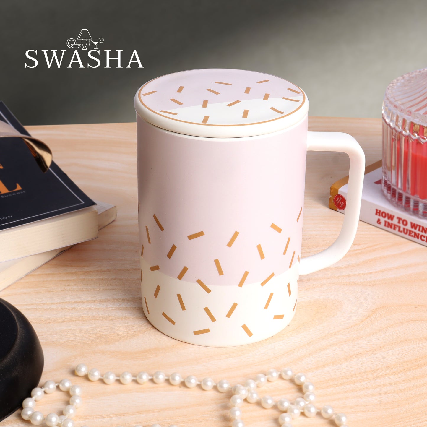 Ceramic Tall Coffee Mug with Lid