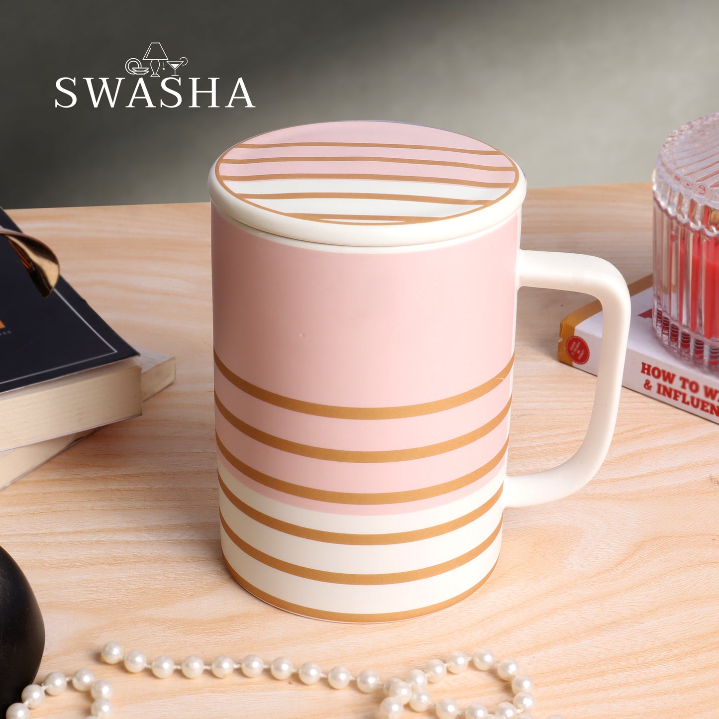 Ceramic Tall Coffee Mug with Lid