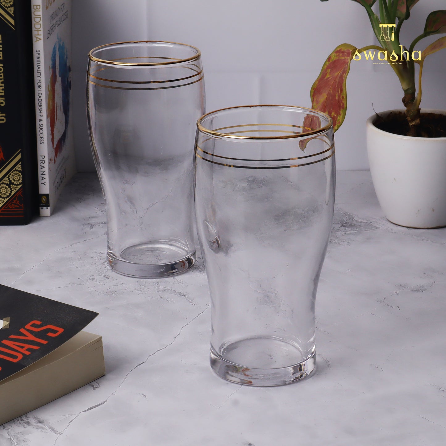 Set of 6 versatile glass tumblers - perfect for refreshing juices and water.